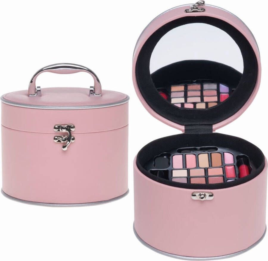 Casuelle Cosmetica koffer rond 22 delig licht roze Geschenk Make-up koffer