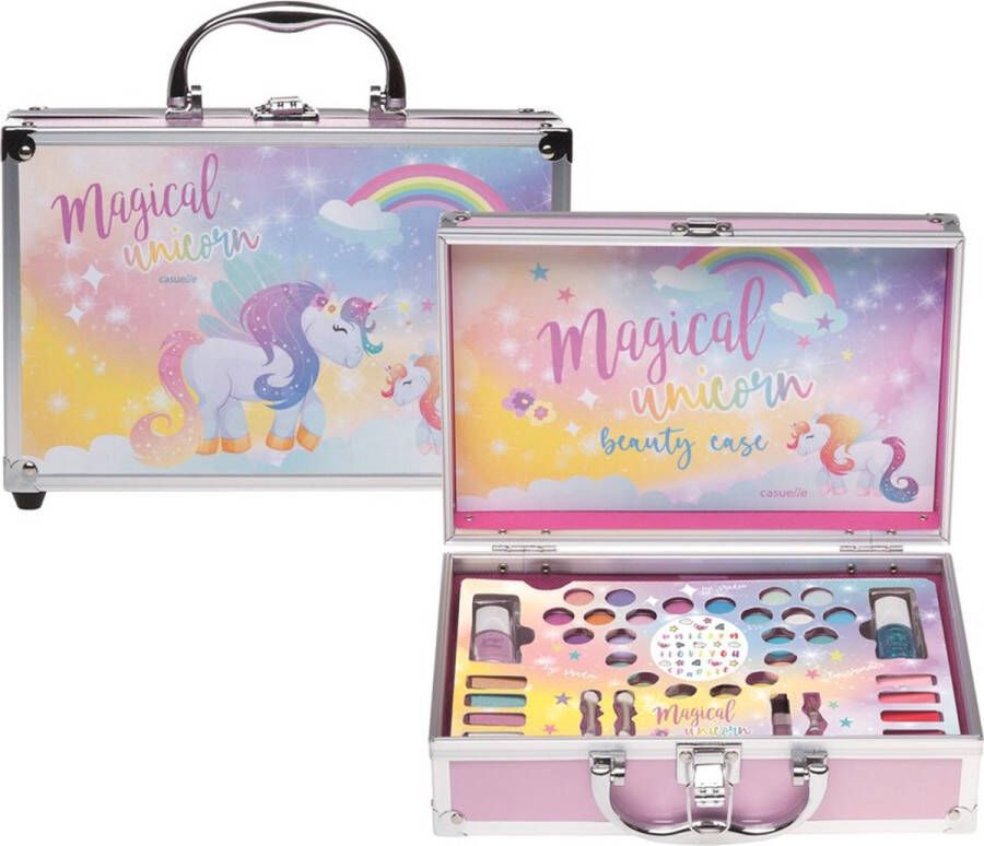 Casuelle Make-up koffer Unicorn met inhoud geschenkartikel kids- oogschaduw nagellak lipshimmer nagelstickers cosmetica kwastjes