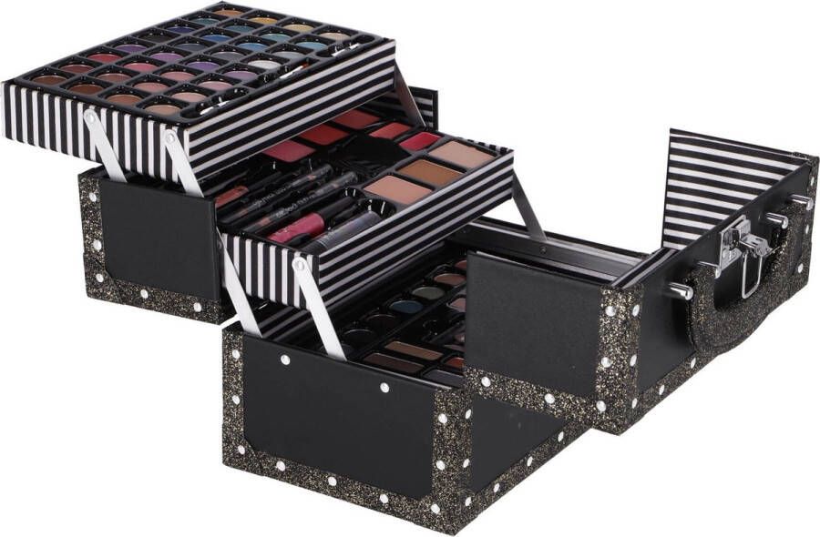 Casuelle Make-Up Koffer Zwart Roze Randen