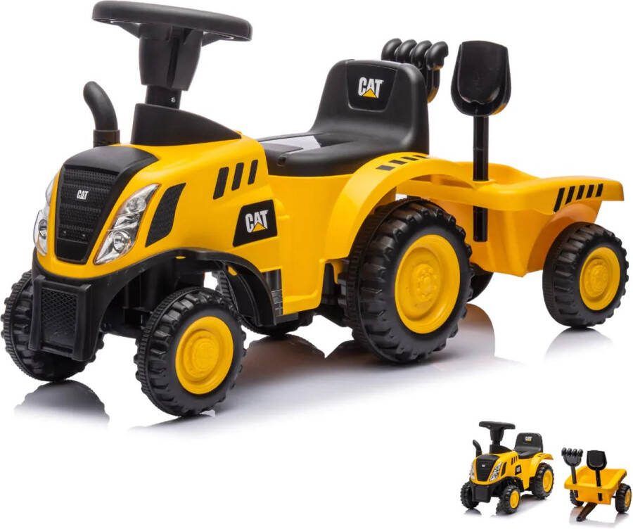 Cat Tractor Loopauto 1 tot 3 Jaar met Aanhanger Koplamp Geel