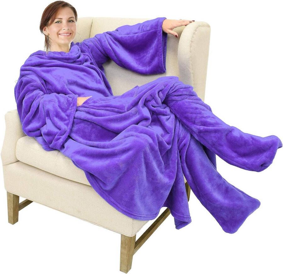 Catalonia Classy SHOP YOLO TV-deken knuffeldeken met mouwen en voeten voor volwassenen vrouwen en mannen cadeau -190 x 135 cm marineblauw