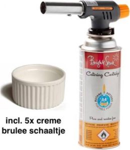 CaterFlame Creme brulee brander + Gasbus + 5 creme brulee schaaltjes brander Automatische ontsteking