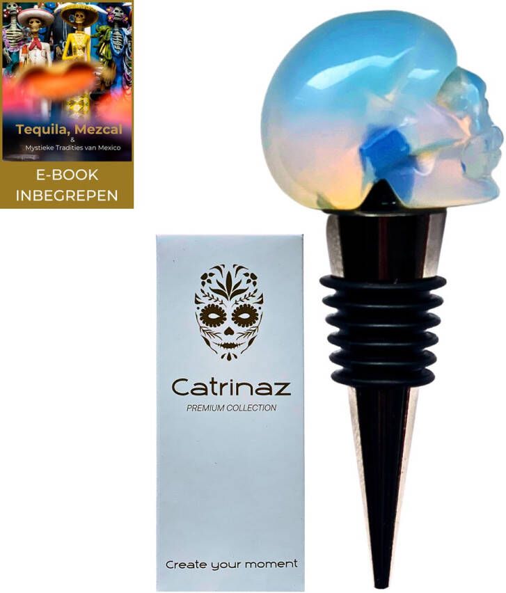 Catrinaz Premium flessenstop met doodshoofd Opaal natuursteen Opal Wijnstopper doodshoofd Skull Luxe gift box Uniek geschenk Cadeau voor man en vrouw Vaderdag