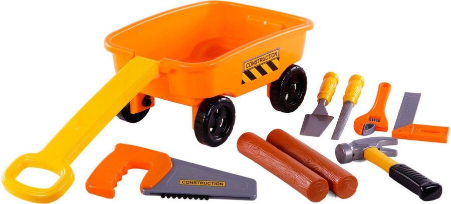 Cavallino Toys Cavallino Bolderkar Oranje met Gereedschap en Boomstammen 9dlg