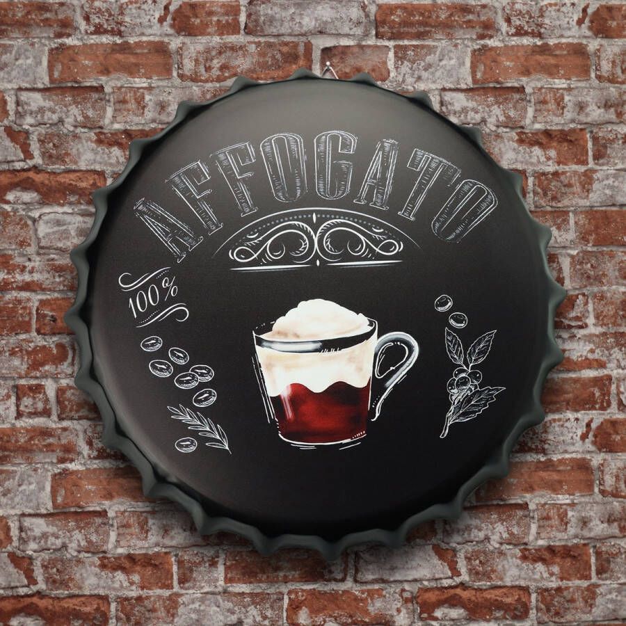 Cave & Garden Wandbord – Affocato coffee Metalen wandbord Metalen decoratie Metalen bord Wandborden Wandbord metaal Wandbord rond Coffee Decoratie