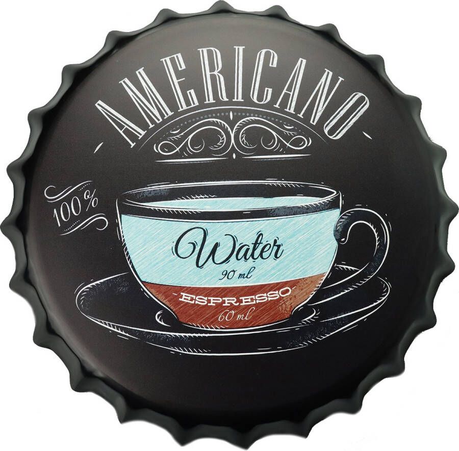 Cave & Garden Wandbord – Americano coffee Metalen wandbord Metalen decoratie Metalen bord Wandborden Wandbord metaal Wandbord rond Coffee Decoratie