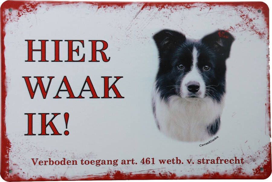 Cave & Garden Wandbord Border Collie Hier Waak Ik Metalen wandbord Wandborden Metalen bord Mancave decoratie Tekst bord Retro Metal sign Bar decoratie Metalen borden Honden UV bestendig 20 x 30cm –