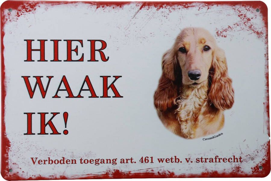 Cave & Garden Wandbord Engelse Cocker Spaniel Hier Waak Ik Metalen wandbord Wandborden Metalen bord Mancave decoratie Tekst bord Retro Metal sign Bar decoratie Metalen borden Honden UV bestendig 20 x 30cm – Cave &