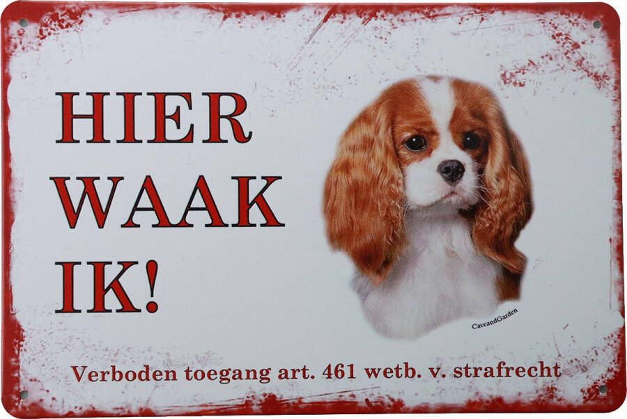 Cave & Garden Wandbord King Charles Spaniel Hier Waak Ik Metalen wandbord Wandborden Metalen bord Mancave decoratie Tekst bord Retro Metal sign Bar decoratie Metalen borden Honden UV bestendig 20 x 30cm – Cave & Ga