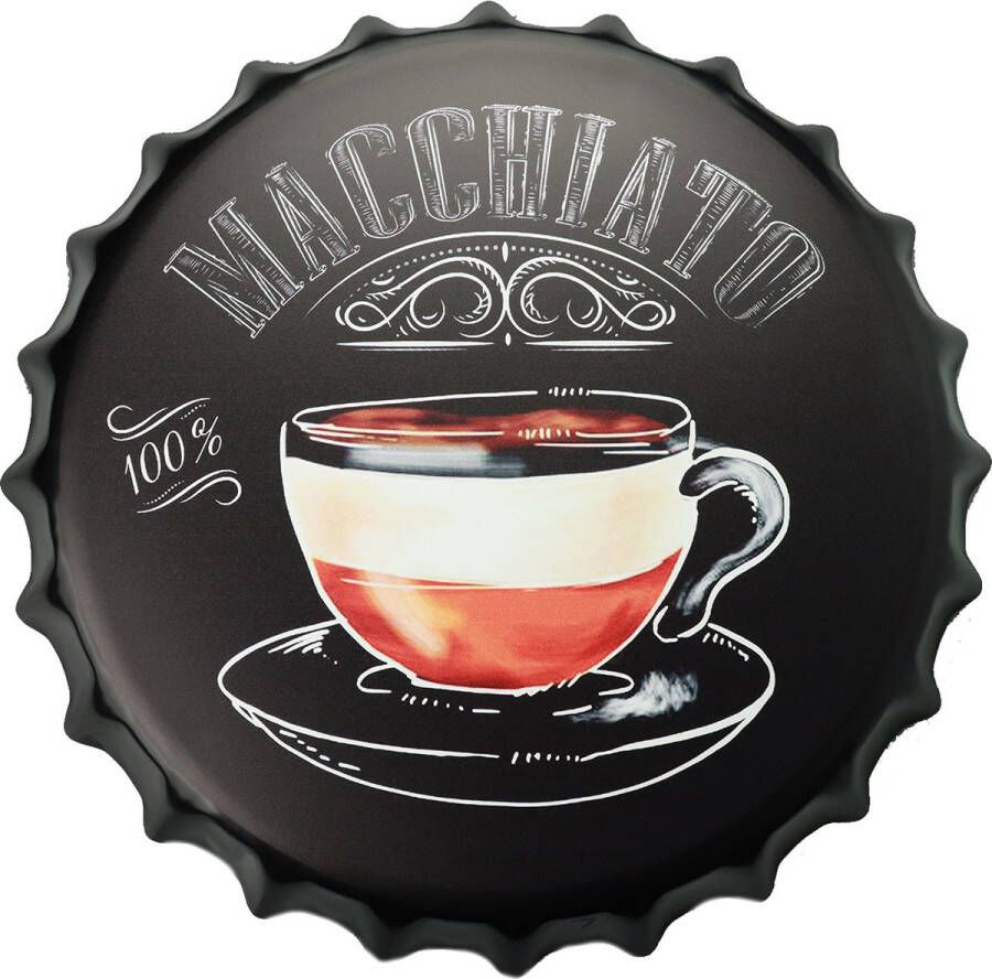 Cave & Garden Wandbord Macchiato coffee Metalen wandbord Metalen decoratie Metalen bord Wandborden Wandbord metaal Wandbord rond Coffee Decoratie
