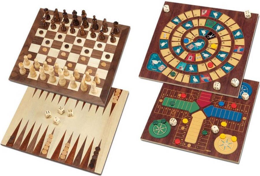 Cayro 5 in 1 Schaken Dammen Backgammon Paardjesspel ganzenbord