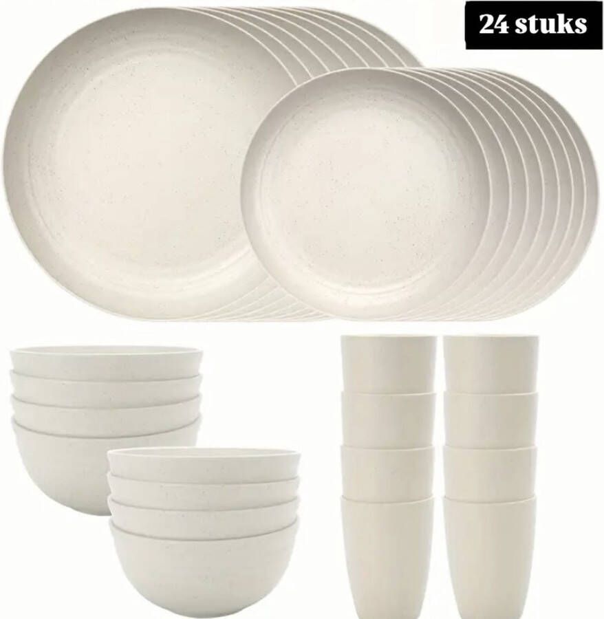 CB 24-delige herbruikbare serviessets voor 6 personen (beige) 100% BPA-vrij onbreekbaar campingservies magnetron vaatwasmachinebestendig lichtgewicht serviesset voor camping feestjes kamperen picknick