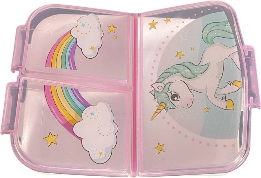 CB broodtrommel voor kinderen meisjes kinderlunchbox met 4 scheidingsvakken BPA-vrij lunchbox voor school kinderdagverblijf voor onderweg unicorn broodtrommel roze