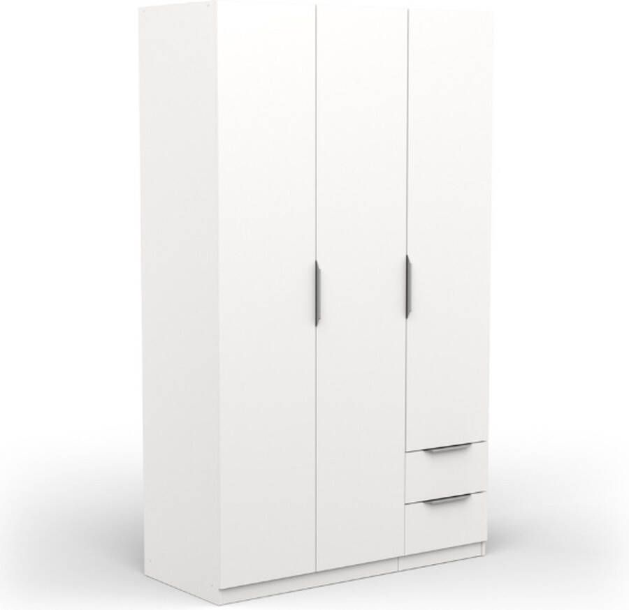 Demeyere GHOST kledingkast Kronberg eiken en mat wit decor 3 deuren + 2 laden + 1 spiegel L.119 4 x D.51 1 x H.203 cm