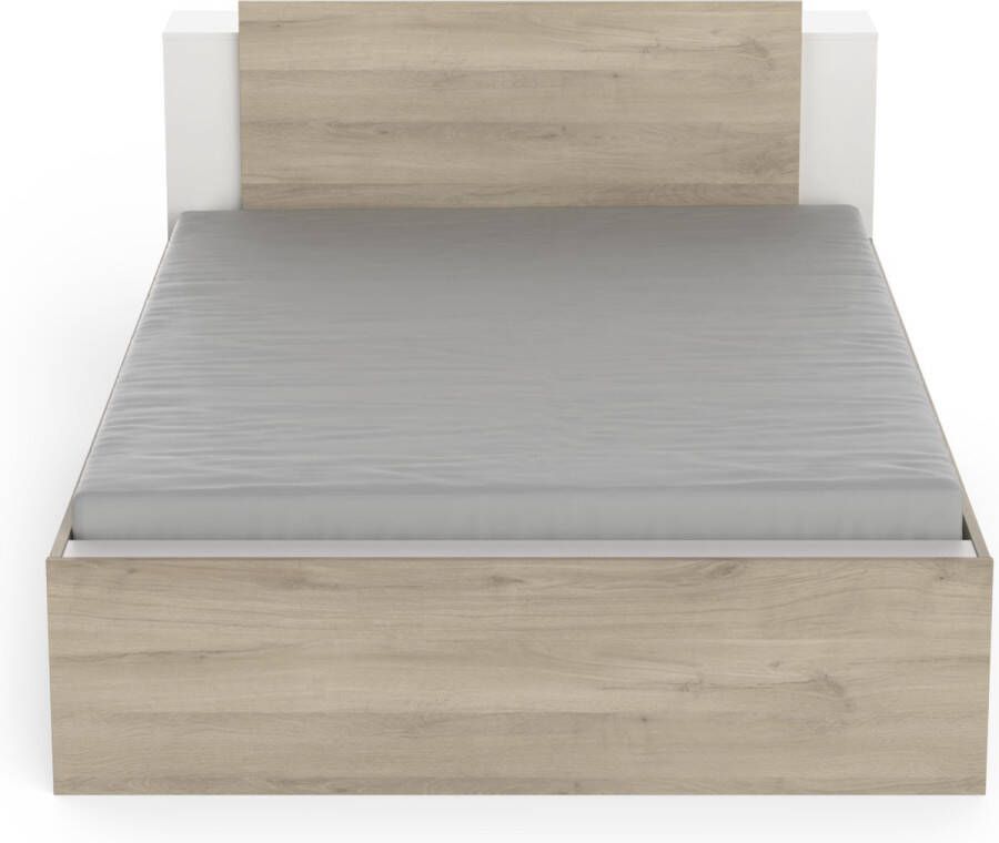 Demeyere LIFE Volwassen bed voor 2 personen 140X190 200 Opberger Eiken en wit decor Made in France