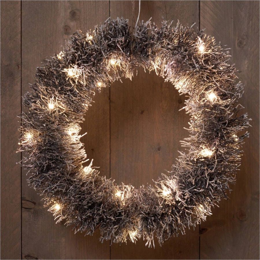 CBD Rotan Krans Zwart Sneeuw Kerstverlichting 40 cm Warm Wit 30 led