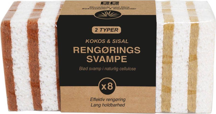 CC Hansen Kleine schuursponsjes 8 stuks natuurlijk cellulose en kokosnoot Duurzame schuursponsjes Biologisch afbreekbaar Herbruikbare schoonmaakspons