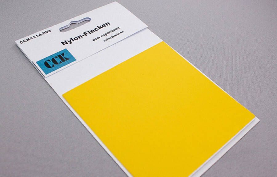 CCK zelfklevend nylon reparatiedoek geel 10 x 20 cm snelfix voor bijv. jassen rugzakken tent zeildoek etc