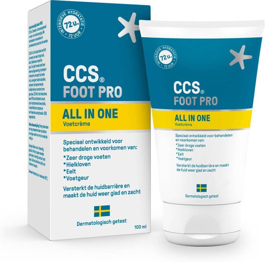 CCS All in One Voetcrème 100 ml Voetencreme tot zeer droge voeten Eeltcreme als Voetverzorging en als alternatief voor Eelt Verwijderaar Voetcreme met Ureum en verfrissende eucalyptusolie tegen droogheid en stinkvoeten Klinisch Bewezen