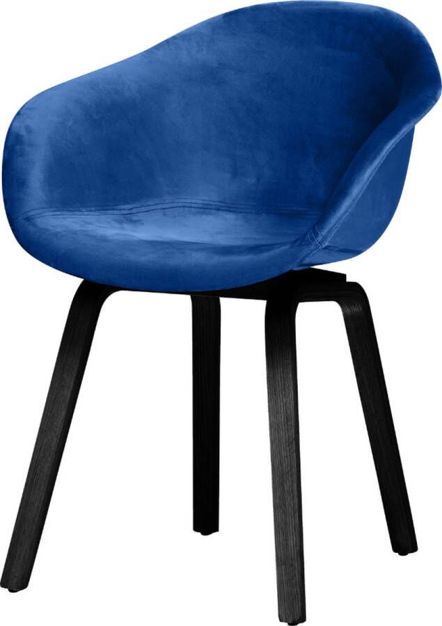 CD Furniture Blauwe Velvet Kuipstoel HAY Style Massief Houten Onderstel Zwart Gelakt Uitverkoop!