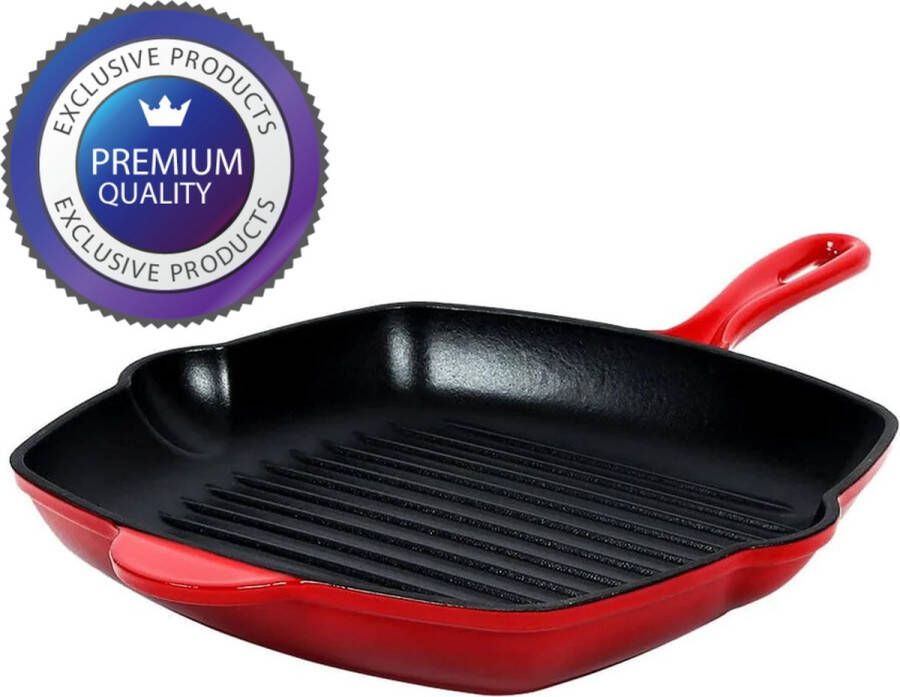 Cdealsz Grillpan Gietijzer Inductie Rood 28 cm