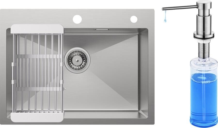 CECIPA max Spoelbak Keuken 60x45cm Spoelbakken Met Zeeppompje(300ML) Enkele spoelbak Inbouw Zeepdispenser Spoelbakken Keuken -Spoelbakken met afdruip Zliver