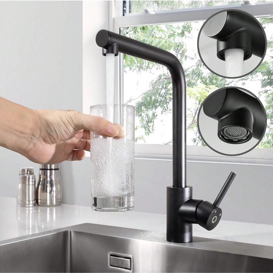 CECIPA max Zwart keukenkraan rvs wasbak kraan 360° draaibare keukenkraan keuken mengkraan Zwart