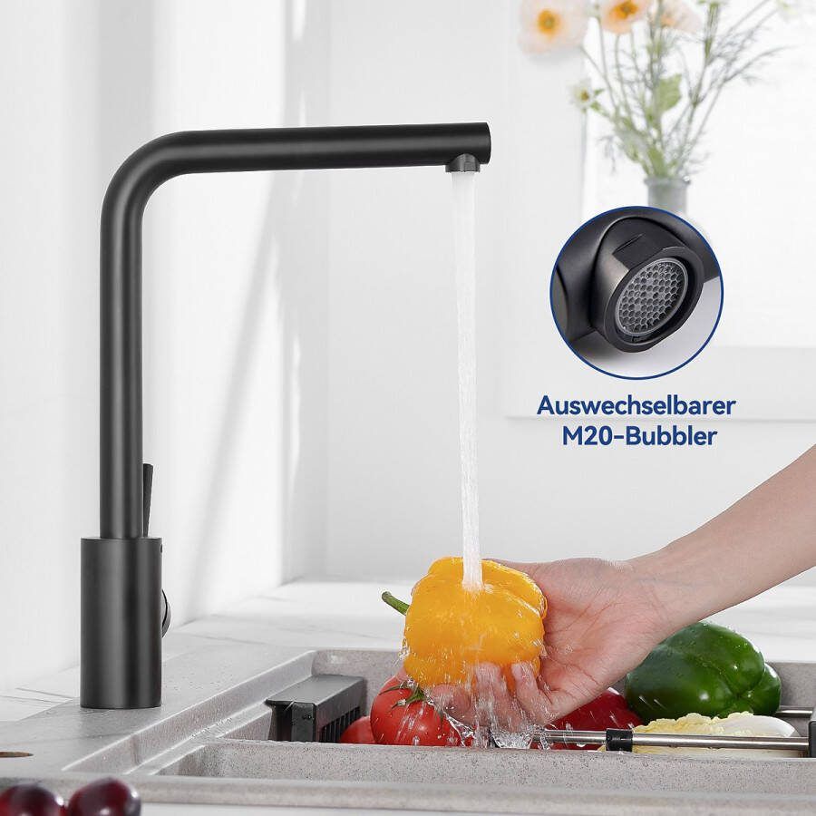 CECIPA max Keuken kraan Zwart Lage druk Keukenkraan 360° Draaibare keukenkraan Lage druk Handdouche keukenkraan Flexibele Slang Zwart