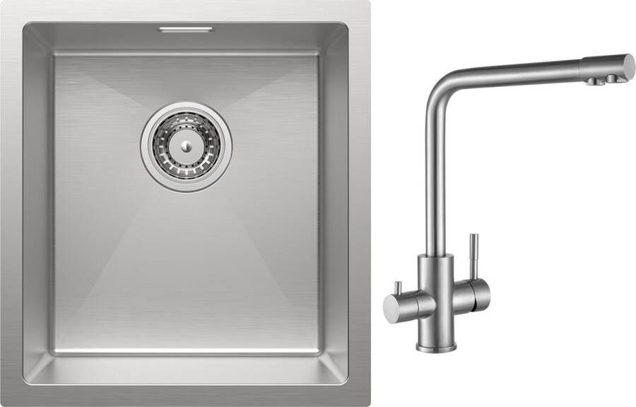 CECIPA max Spoelbak Keuken 40x44cm Spoelbakken met Drinkwaterkraan 3-in-1 Keukenkraan Gootsteen voor Roestvrij staal Spoelbakken met afdruip Zilver