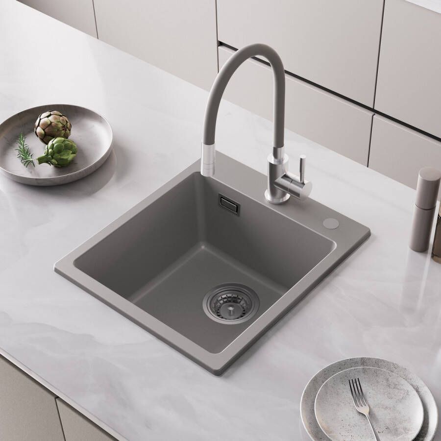 CECIPA max Spoelbak Keuken 40x45cm Spoelbak Keuken Grijs Graniet Keuken Spoelbak 1 Basin Undermount Spoelbak 80% Kwarts Zand Keuken Spoelbak (Zonder Zeepdispenser)