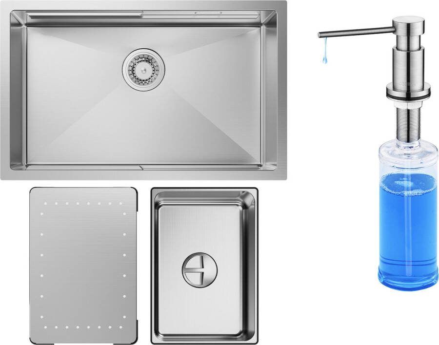 CECIPA max Spoelbak Keuken 70x44cm Spoelbak Met Zeeppompje(300ML) Multifunctionele spoelbak Inbouw Zeepdispenser Spoelbakken Keuken -Spoelbakken met afdruip Zliver