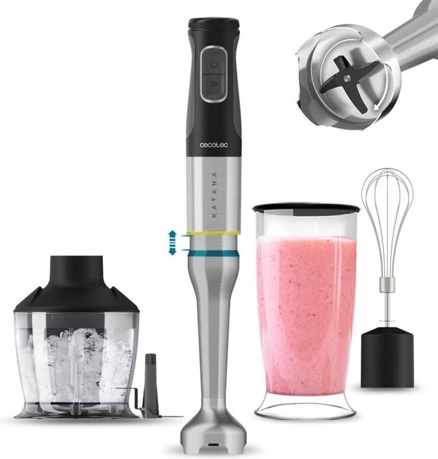 Cecotec Katana 12 Chop G Handmixer 1200 W vermogen Perreo Move 21 snelheden turbo-functie BlackTitanium spatbescherming XL