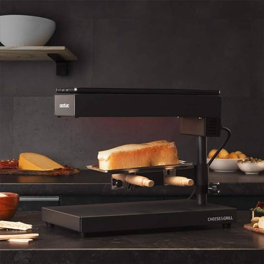 Cecotec Cheese&Grill Zwart Vermogen 600 W grillfunctie roestvrijstalen afwerking verstelbare thermostaat 2 houten spatels antiaanbakgrill