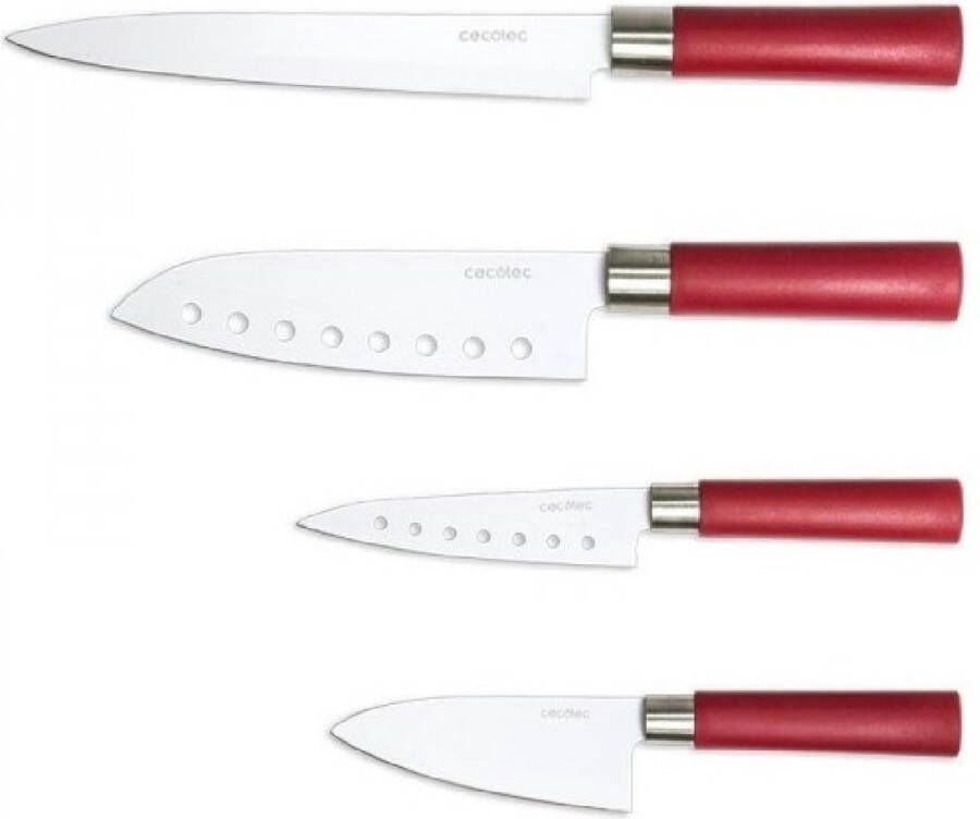 Cecotec Set van 4 professionele messen in Japanse stijl voor thuisgebruik Keramische coating. Santoku messenset (rood)