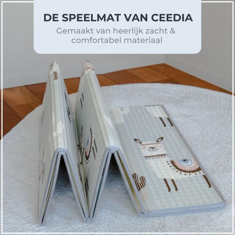CEEDIA Speelmat Baby Opvouwbaar Dubbelzijdig 150 x 200 cm 1 2 cm dik Waterdicht Antislip Inclusief Opbergtas Alpaca s en Autowegen Kruipmat Foam