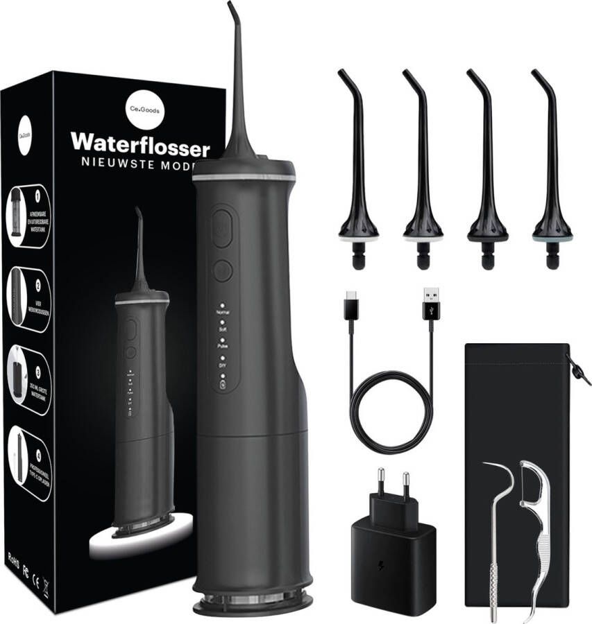 Ce.goods Waterflosser Monddouche 4 Standen Flosapparaten Elektrisch 350 ml Tank Waterpik