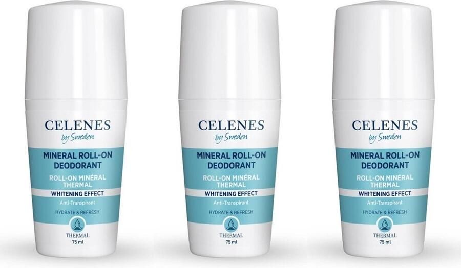 CELENES by Sweden Verlichtende Roll-On Deodorant 75 ml X 3 STUKS Whitening Roll-on Deodorant Zonder Alcohol Antitranspirant Geschikt voor Gevoelige Huid
