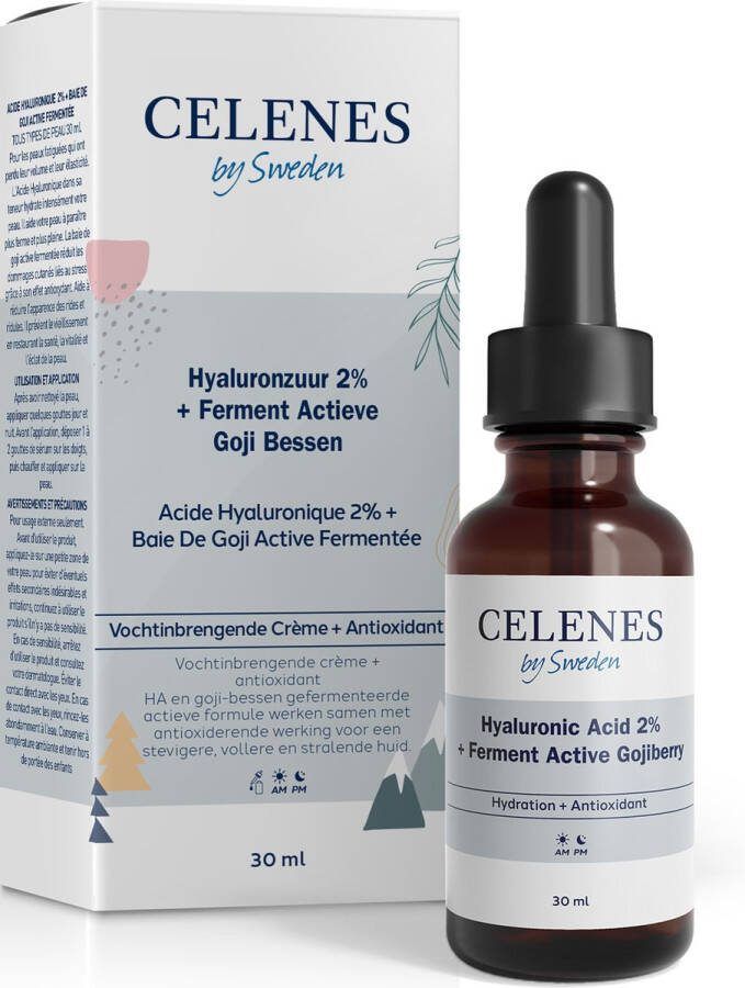 CELENES by Sweden Hyaluronzuur 2% + Ferment Actieve Gojibessen Alcoholvrij Parfumvrij en vrij van parabenen 30ml Gezichtsserum
