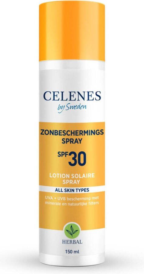 CELENES by Sweden Organic Herbal Sunscreen Spray SPF30 Zonnebrandcrème 150ml Organic Zonnespray Zonnebescherming Waterbestendig Voor Alle Huidtypes Zonder Paraben of Alcohol Vegan PA++++