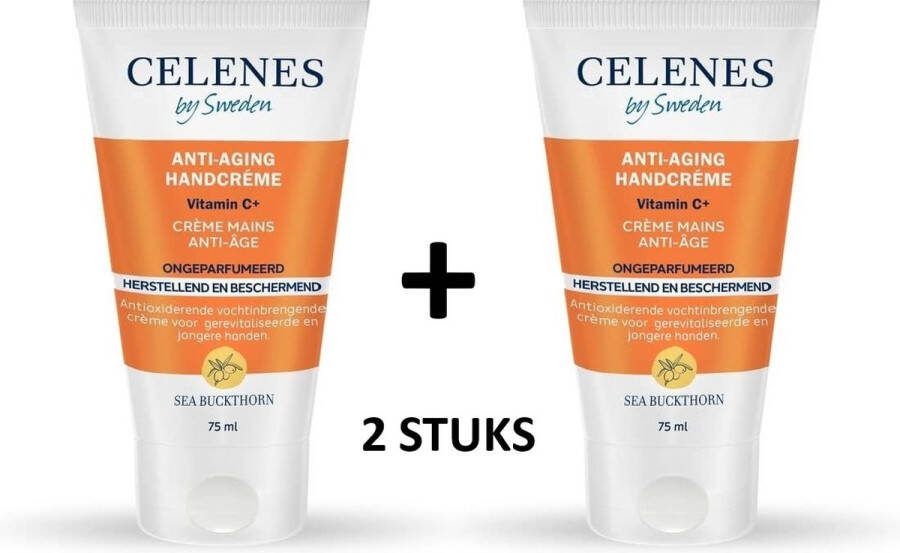 CELENES by Sweden Sea Buckthorn Anti-Aging Handcrème 2 STUKS Alcoholvrij Parfumvrij en vrij van parabenen 75ml Vitamine C+