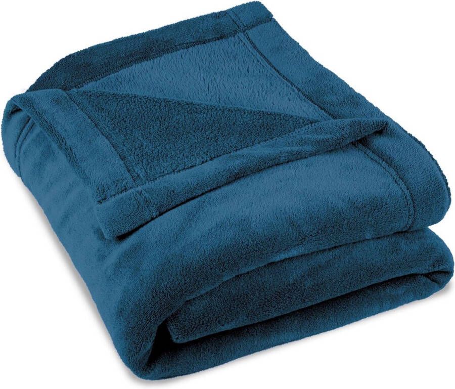 CelinaTex Wollige knuffeldeken 150 x 200 cm blauw deken bank warm woondeken zacht microvezel fleece Oeko-TEX Montreal