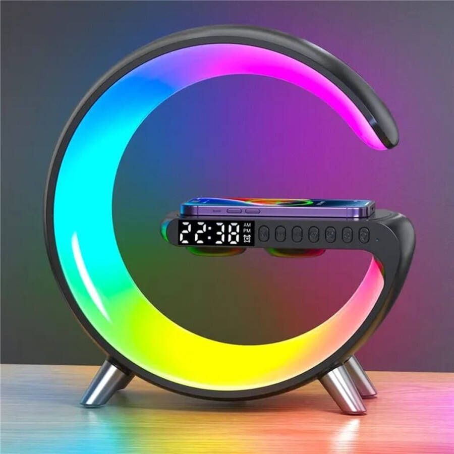 Celuxer™ Wake Up Light Met Draadloze Oplader Digitale Wekker Lichtwekker Wekkerradio LED Light Bluetooth Speaker- Zwart XL