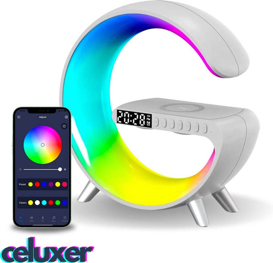 Celuxer™ Wake Up Light Met Draadloze Oplader Digitale Wekker Lichtwekker Wekkerradio LED Light Bluetooth Speaker- Wit XL