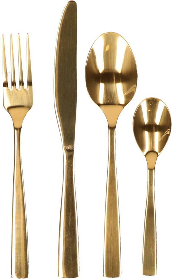 CEPEWA 16-delige RVS bestekset glans goud voor 4 personen Tafelbestek voor ontbijt lunch en diner