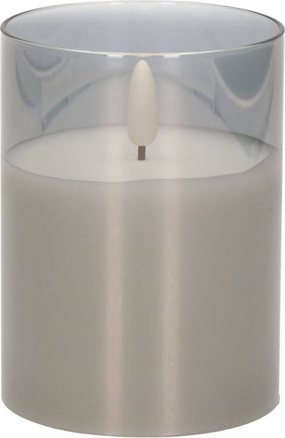 CEPEWA 1x stuks luxe led kaarsen in grijs glas D7 5 x H10 cm met timer Woondecoratie Elektrische kaarsen