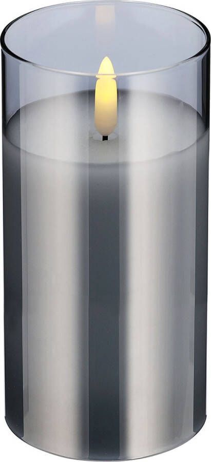 CEPEWA 1x stuks luxe led kaarsen in grijs glas D7 5 x H15 cm met timer Woondecoratie Elektrische kaarsen