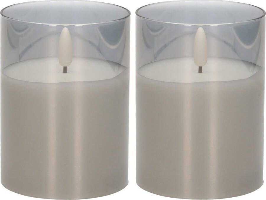 CEPEWA 2x stuks luxe led kaarsen in grijs glas D7 5 x H10 cm met timer Woondecoratie Elektrische kaarsen