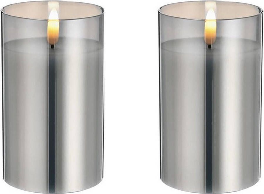 CEPEWA 2x stuks luxe led kaarsen in grijs glas D7 5 x H12 5 cm met timer Woondecoratie Elektrische kaarsen
