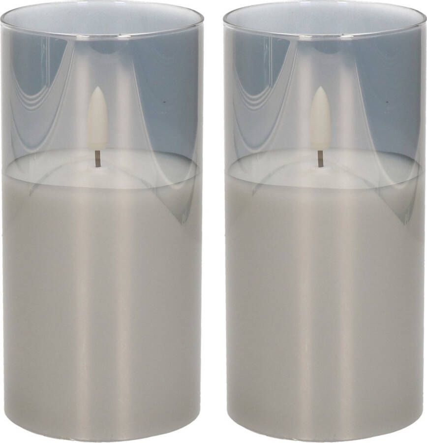 CEPEWA 2x stuks luxe led kaarsen in grijs glas D7 5 x H15 cm met timer Woondecoratie Elektrische kaarsen
