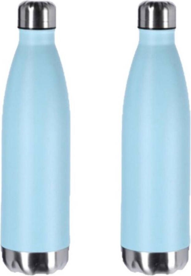 Shoppartners 2x stuks thermosflessen isoleerflessen turquoise RVS 0.75 L Thermosflessen